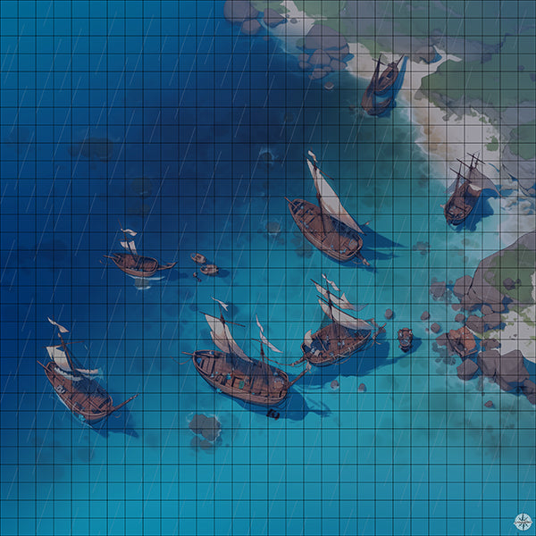 Battleship Wharf Battlemap Night Rain