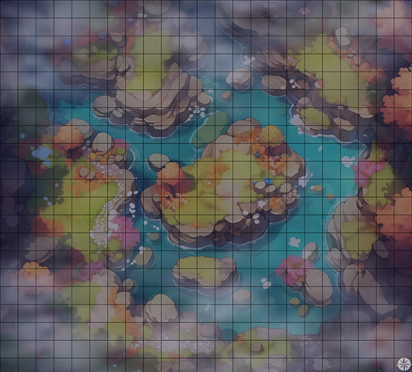Bright Colorful Forest with River Battlemap Night Mist