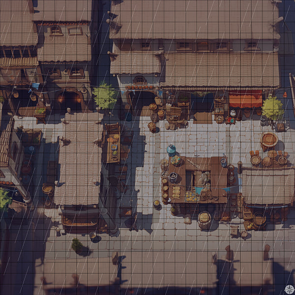 Central Market Square Battlemap Night Rain