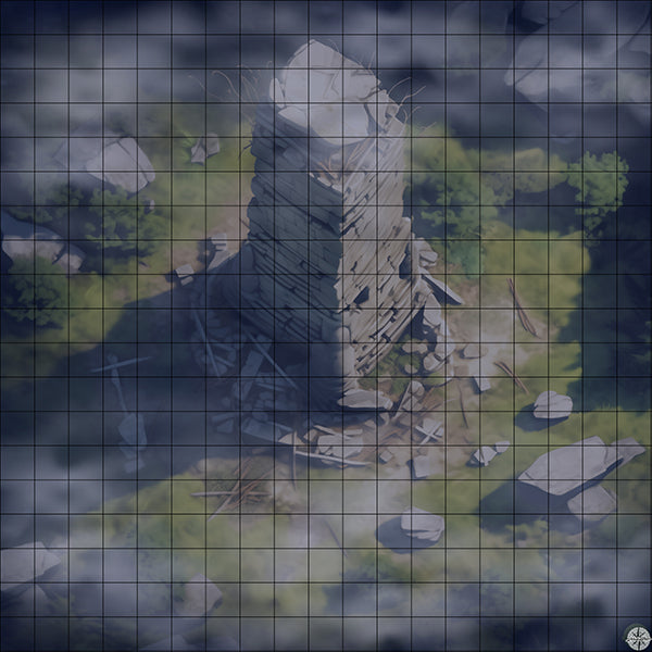 Crumbling Tower Battlemap Night Mist