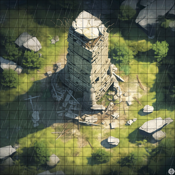 Crumbling Tower Battlemap Rain