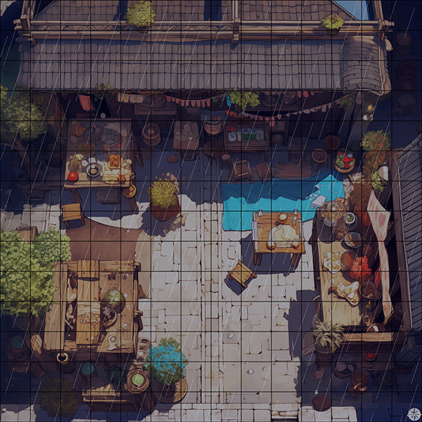 Festival Marketplace Battlemap Night Rain