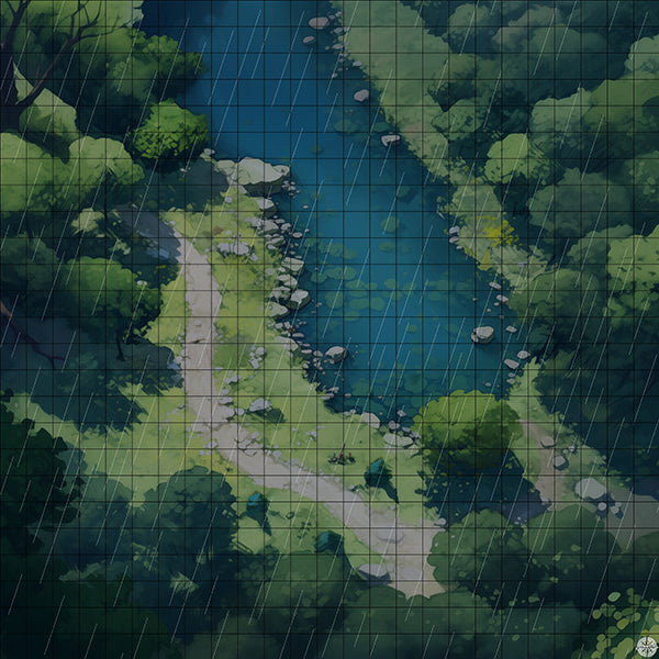 Forest Lake Scenic Overlook Battlemap Night Rain