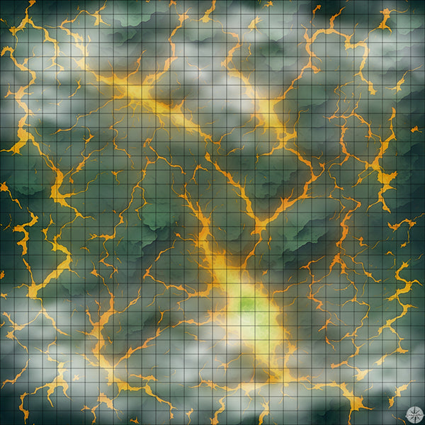 scorched black earth with flaming lava battle map with Mist