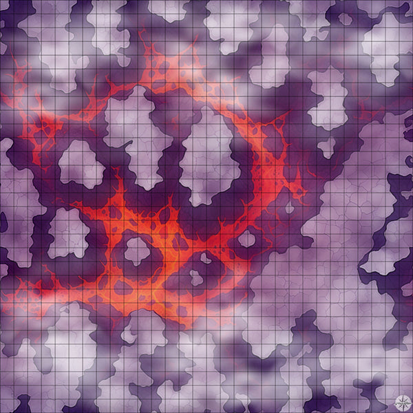 lava river with purple cliffs battle map with Mist