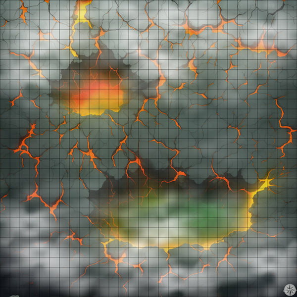 scorched black earth with twin lava pools battle map with Mist