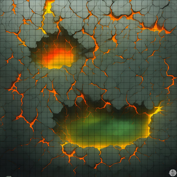 scorched black earth with twin lava pools battle map