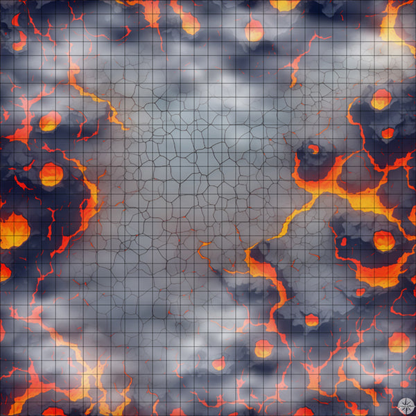 red lava arena with volcano battle map with Mist