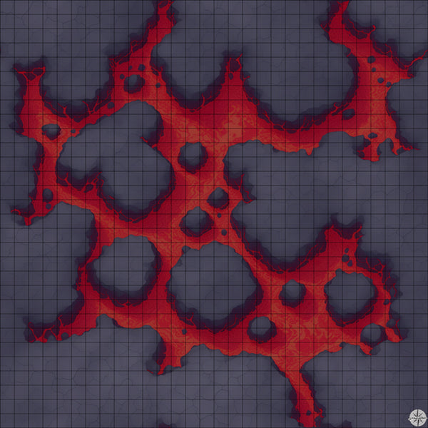 grey islands with red lava battle map at Night time