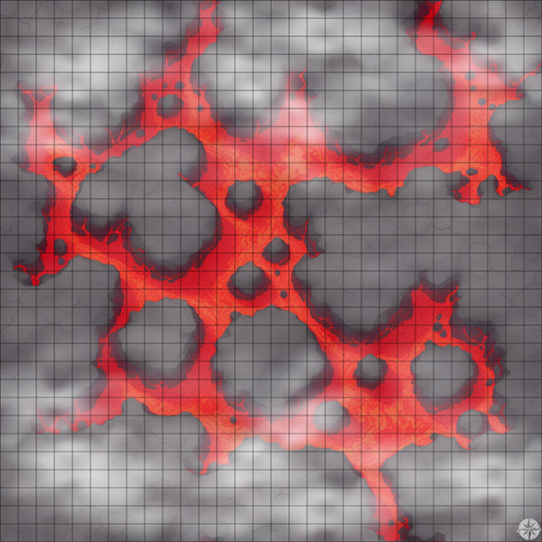 grey islands with red lava battle map with Mist