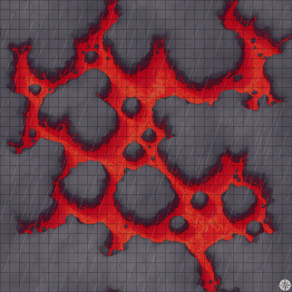 grey islands with red lava battle map with Rain