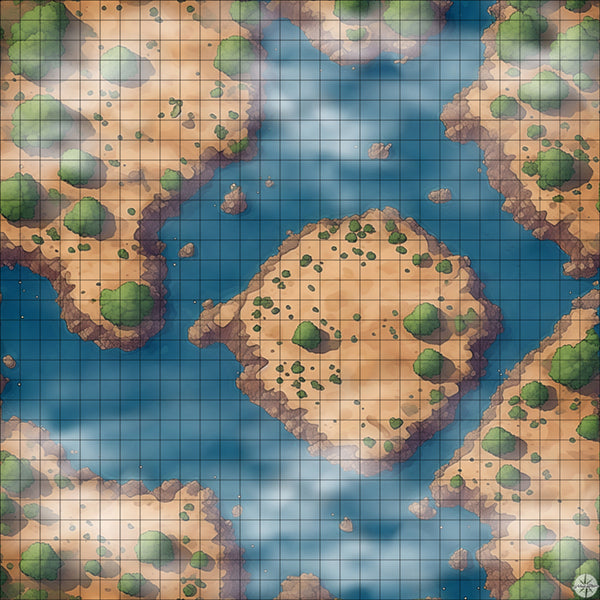 desert lake with central island battle map with Mist