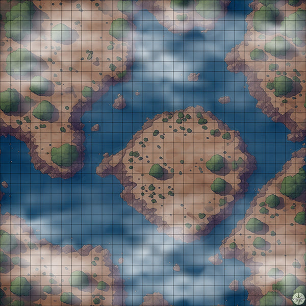 desert lake with central island battle map Night time with Mist