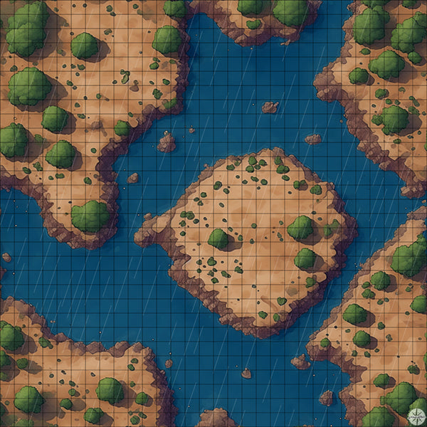 desert lake with central island battle map with Rain
