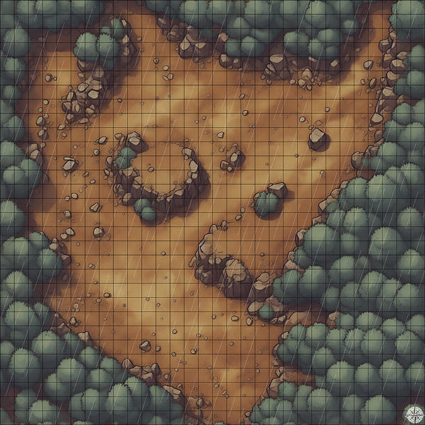 Forest Rocky Clearing map with rain