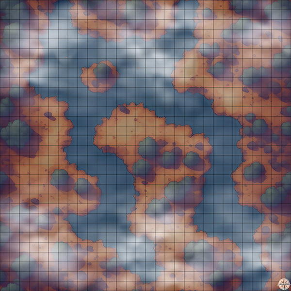 Forest with Double River Crossing map night time with mist