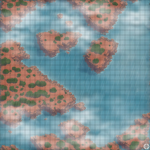 Dual Desert Islands map with mist and rain