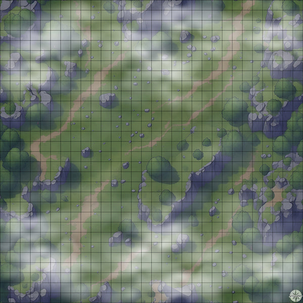 Grassy Cliffside Clearing map night time with mist