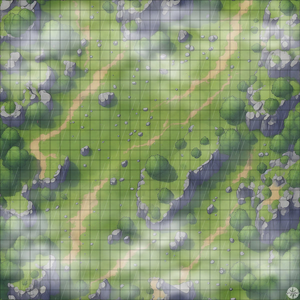 Grassy Cliffside Clearing map with mist and rain