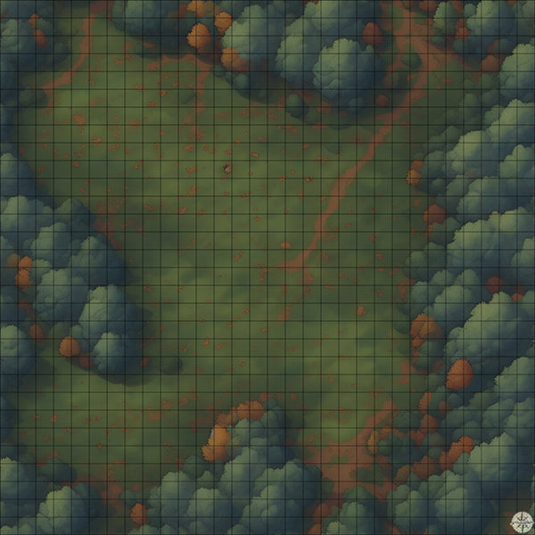 Autumn Grassy Forest Clearing night time