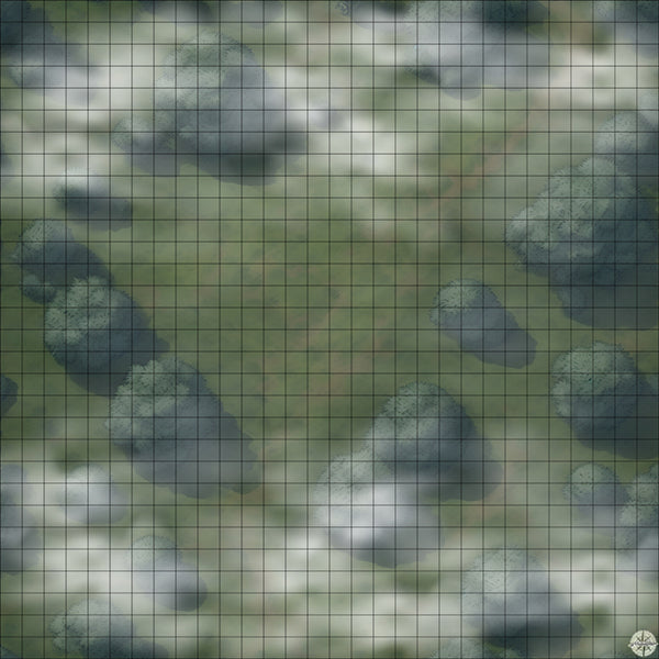 Grassy Hillside Clearing map night time with mist