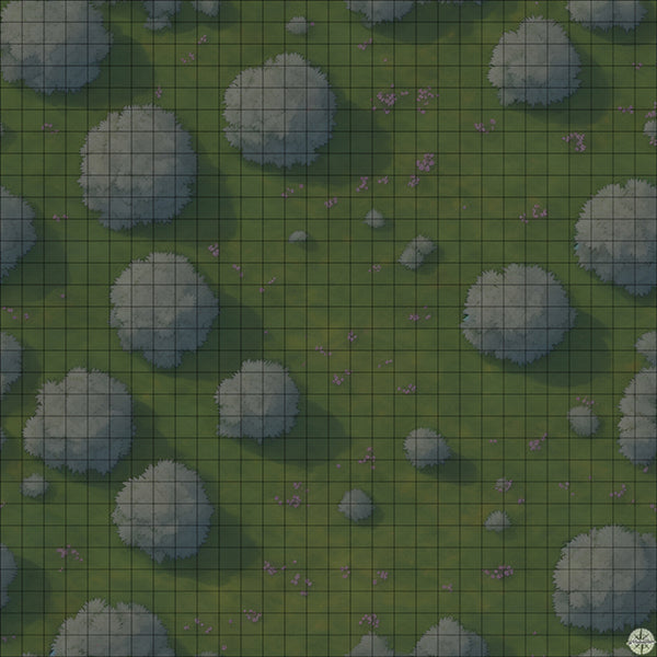 tree filled meadow battle map at Night time