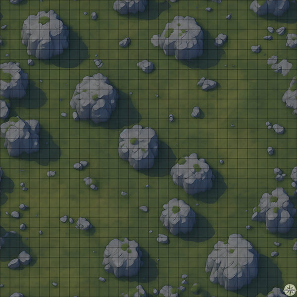 Grassy Field with Rocks map night time