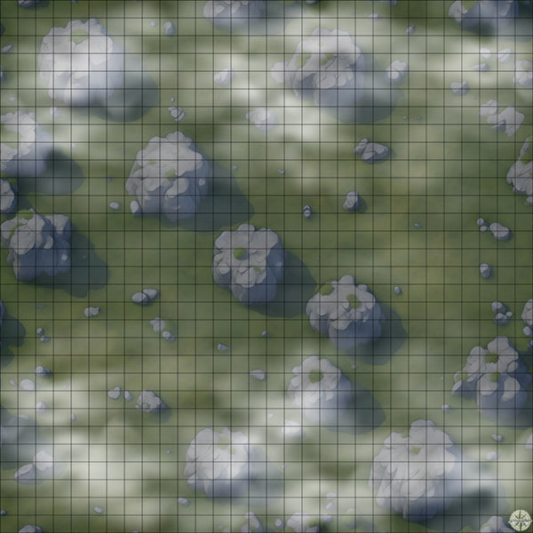 Grassy Field with Rocks map night time with mist