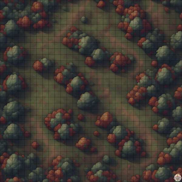 large autumn woodland battle map at Night time