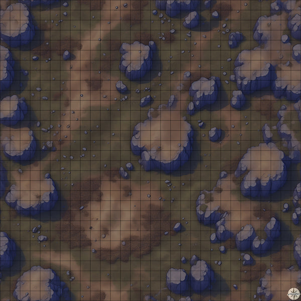 muddy mountainside clearing battle map at Night time