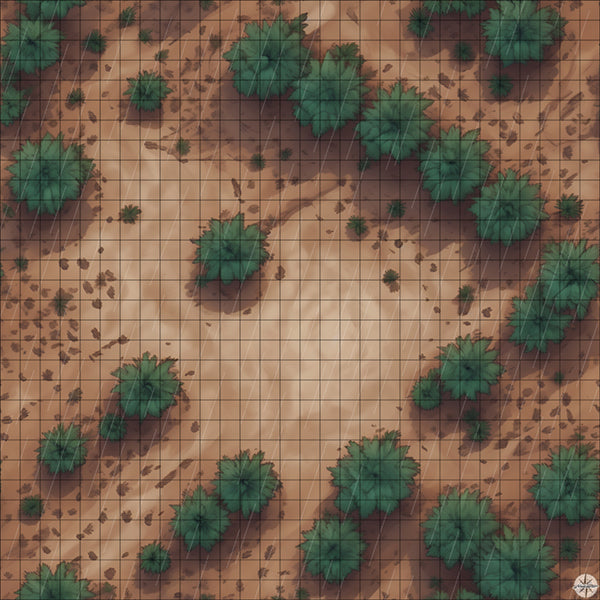 Desert Clearing with Palm Trees map with rain