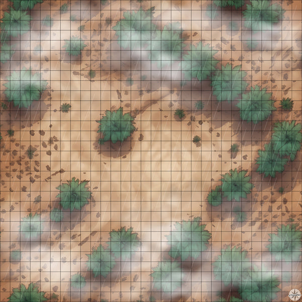 Desert Clearing with Palm Trees map with mist and rain