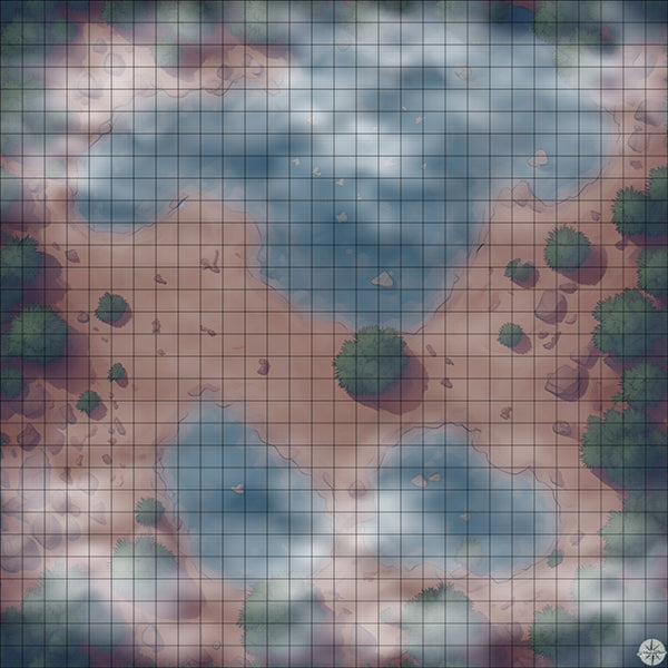 Desert Pools with Trees map nitght time with mist