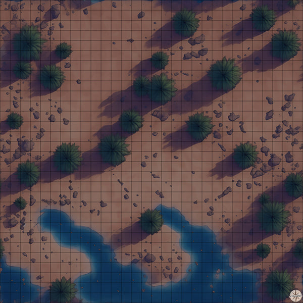 rocky beach with palm trees battle map at Night time