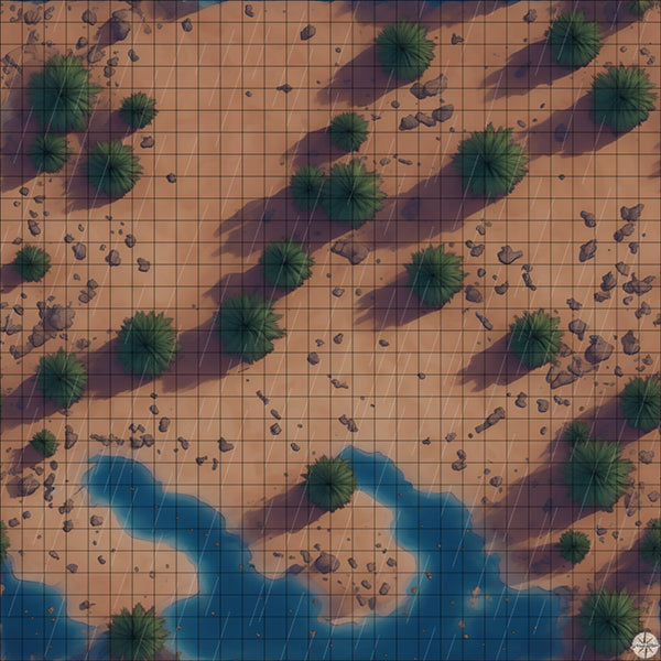 rocky beach with palm trees battle map with Rain