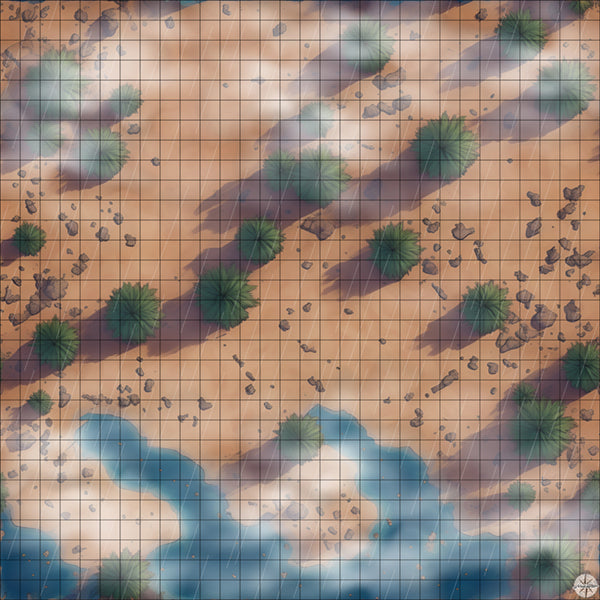 rocky beach with palm trees battle map with Mist and Rain