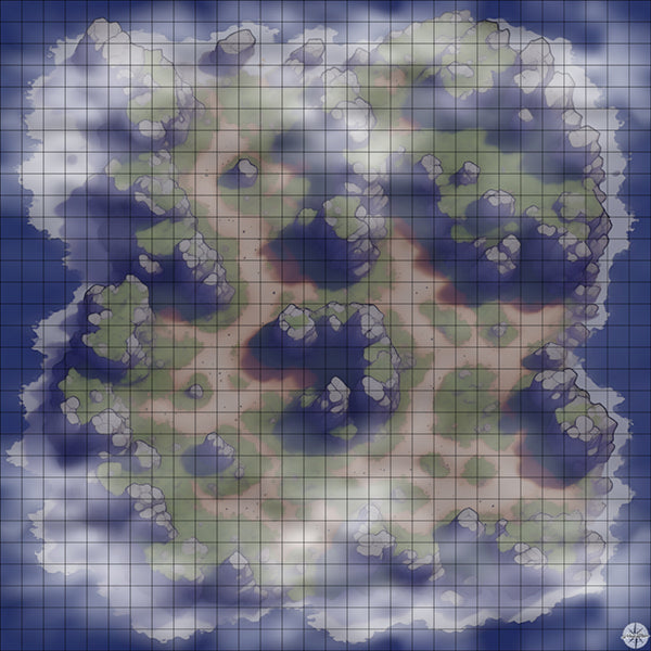 Enclosed Island map night time with mist