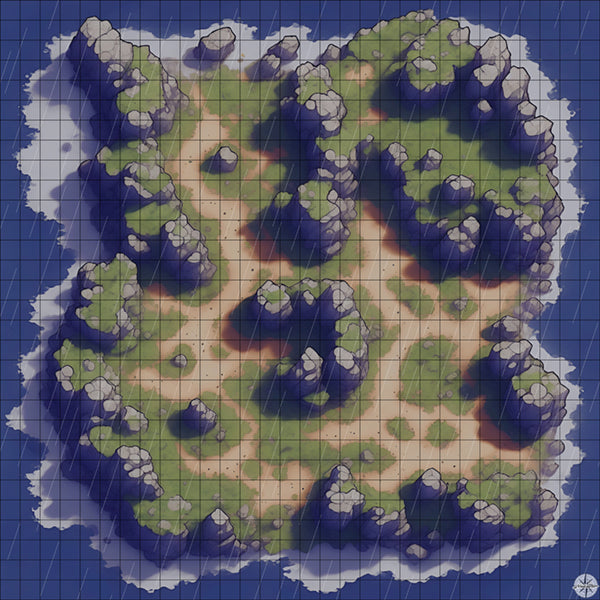 Enclosed Island map with rain