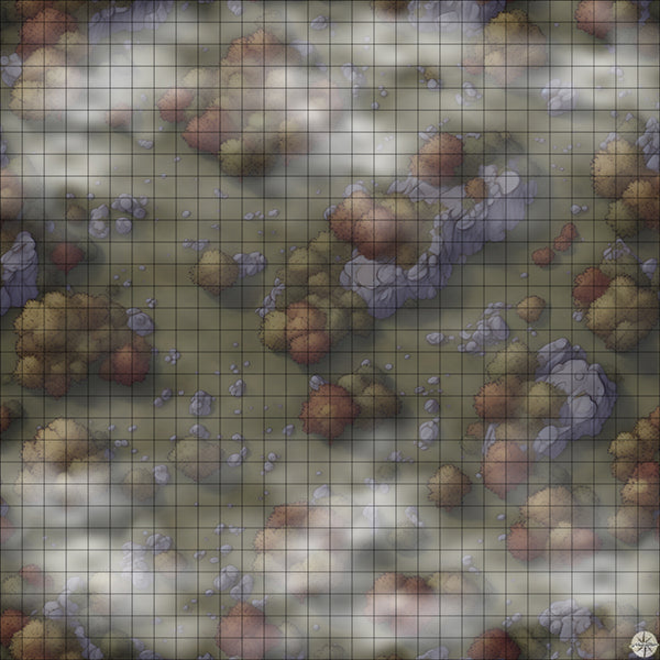 rocky autumn forest battle map Night time with Mist