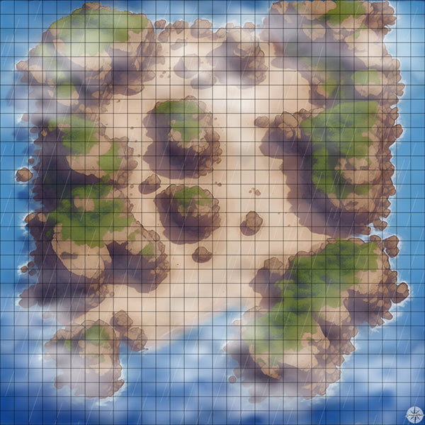 Desert Island Plateaus map with mist and rain