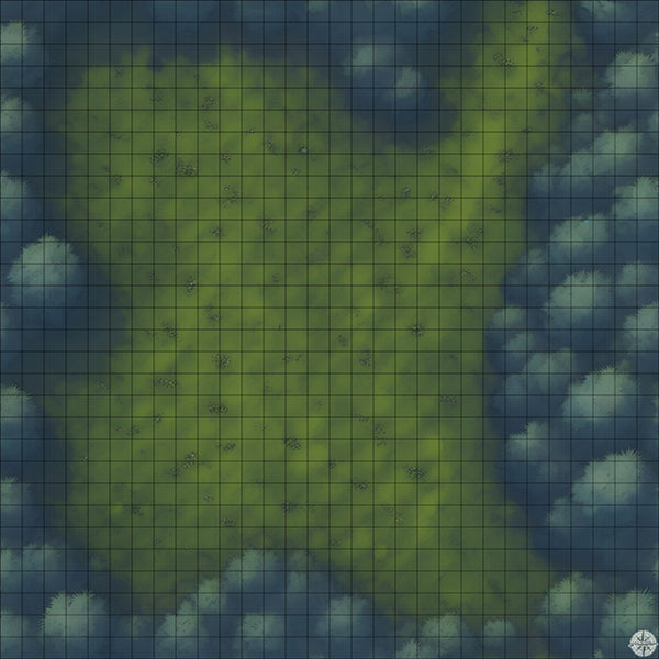 secluded forest clearing battle map at Night time