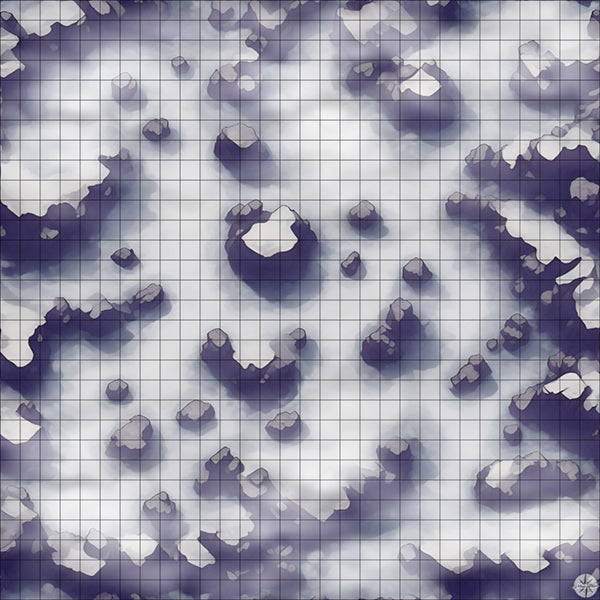 snowy mountain pass battle map with Mist