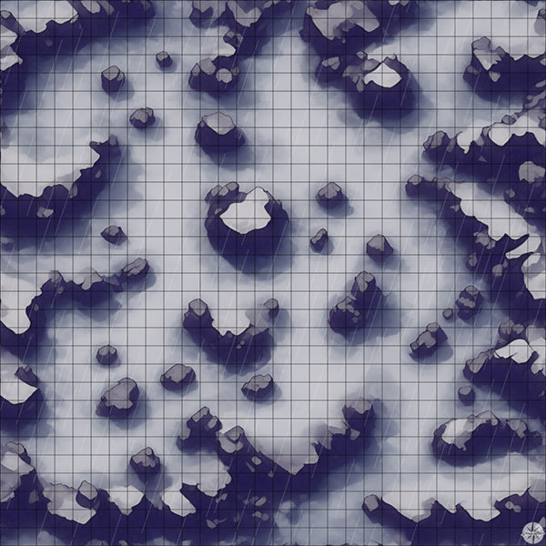 snowy mountain pass battle map with Rain