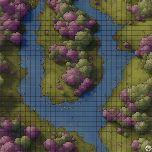 river fork with pink trees battle map at Night time