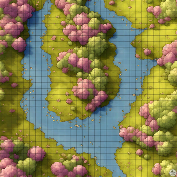 river fork with pink trees battle map