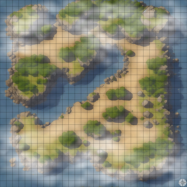 Grassy Island with Inlet map with mist
