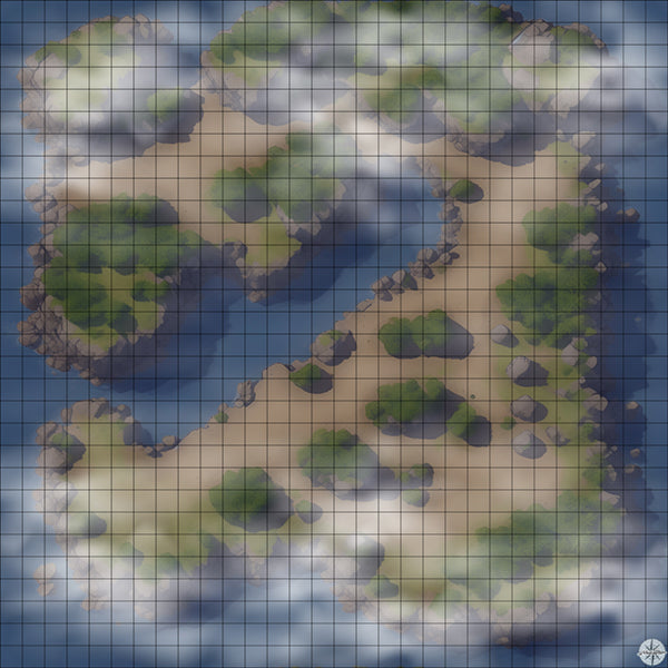 Grassy Island with Inlet map night time with mist