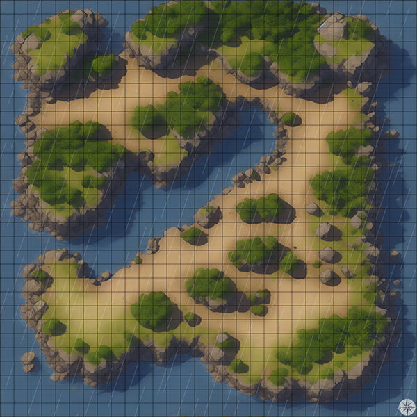 Grassy Island with Inlet map with rain