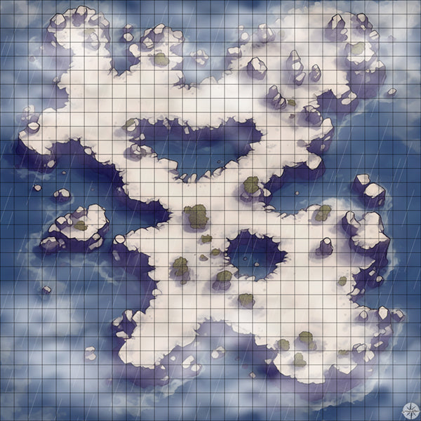 snowy rocky island with pools battle map with Mist and Rain