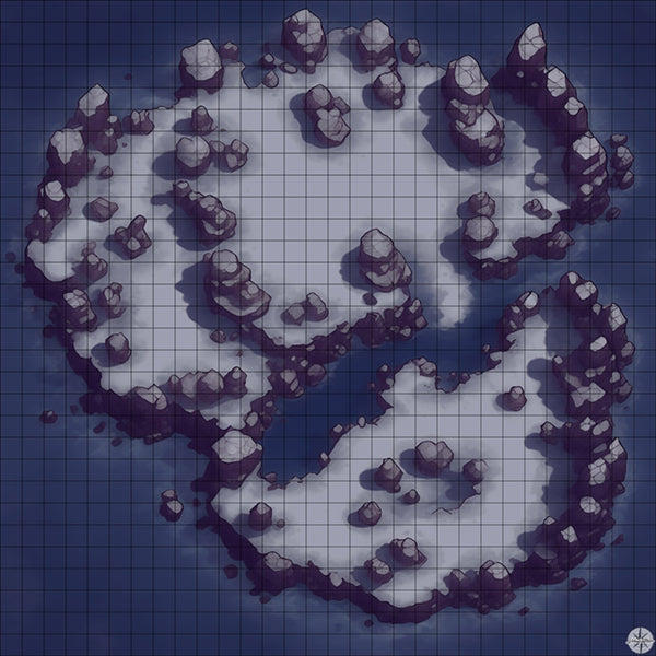 snowy island with inlet battle map at Night time